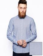 Asos Smart Shirt In Long Sleeve With End On End And Contrast Collar - Blue