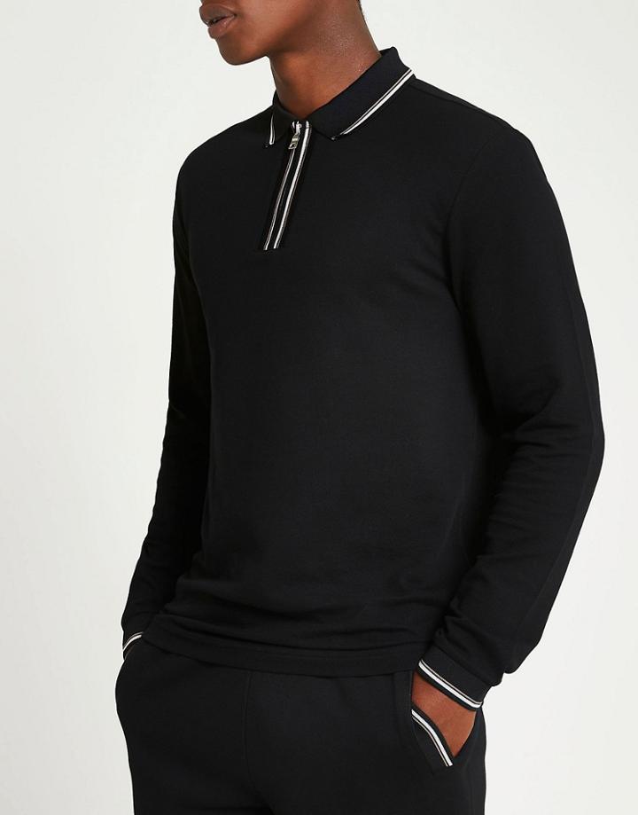 River Island Slim Jacquard Polo In Navy