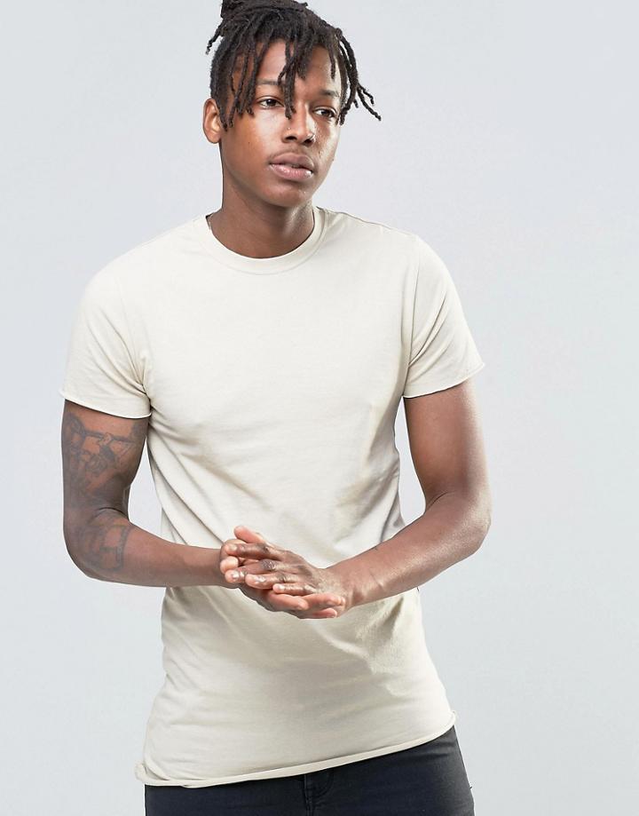 Kubban Denim Muscle Fit Asymetric T-shirt - Beige