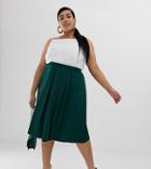 Asos Design Curve Midi Skirt With Box Pleats - Green