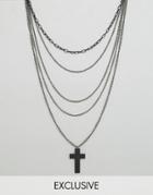 Reclaimed Vintage Inspired Necklace With Cross Pendant - Black