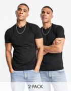 Le Breve 2 Pack Muscle Fit T-shirt In Black