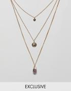 Reclaimed Vintage Inspired Multirow Necklace With Coin And Stone Pendant Necklace - Gold