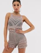 Asos Design Metallic Crochet Romper-gold