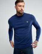 Fred Perry Crew Neck Cotton Sweater In Blue - Blue