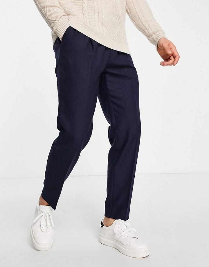 Topman Taper Warm Handle Elasticated Waist Pants In Navy
