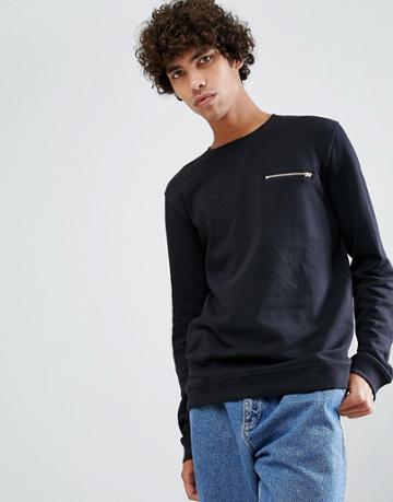 Clean Cut Copenhagen Crew Neck Pocket Zip Sweat - Black
