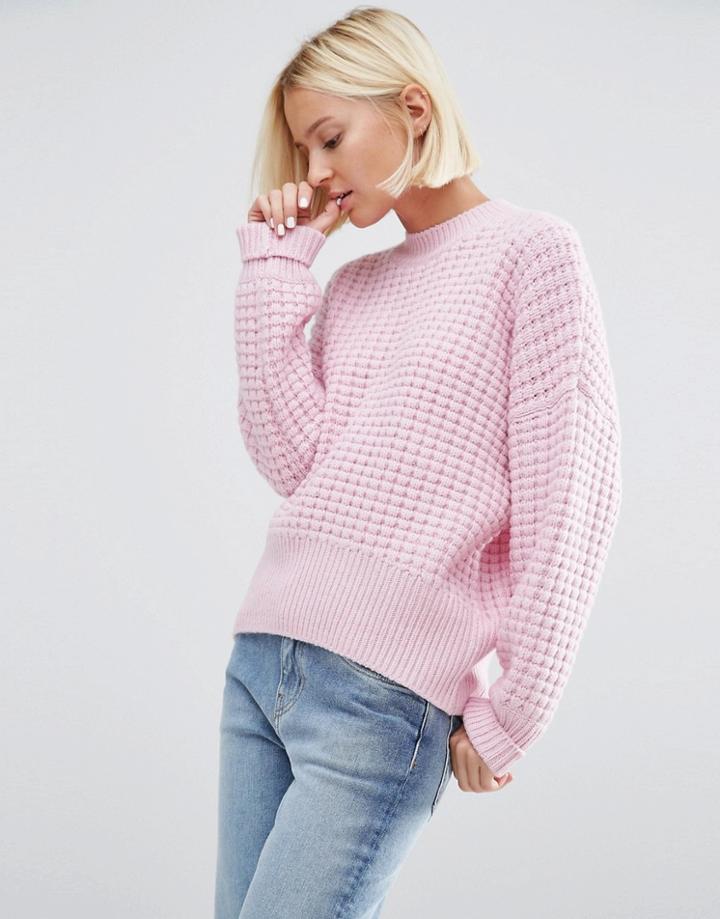 Weekday Waffle Knit Sweater - Pink