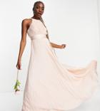 Asos Design Tall Bridesmaid Pleated Pinny Maxi Dress With Satin Wrap Waist-pink