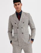 Jack & Jones Premium Slim Fit Double Breasted Vintage Check Suit Jacket In Brown
