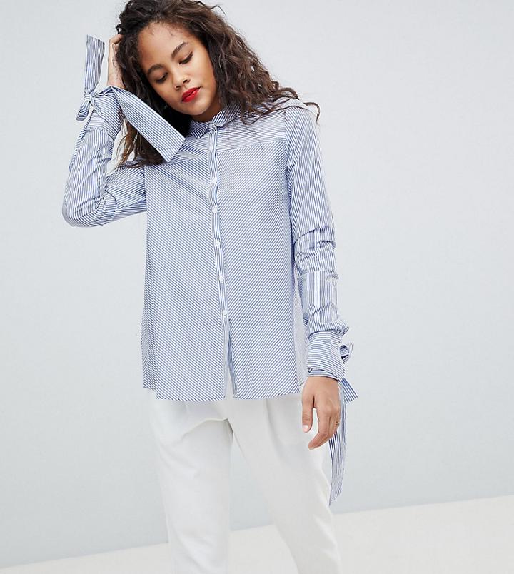 Y.a.s Tall Tie Sleeve Stripe Shirt - Blue