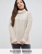 Club L Plus Knit Cable Sweater - Beige