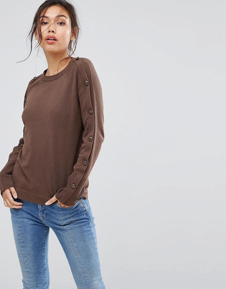 Warehouse Lightweight Button Sleeve Sweater - Green