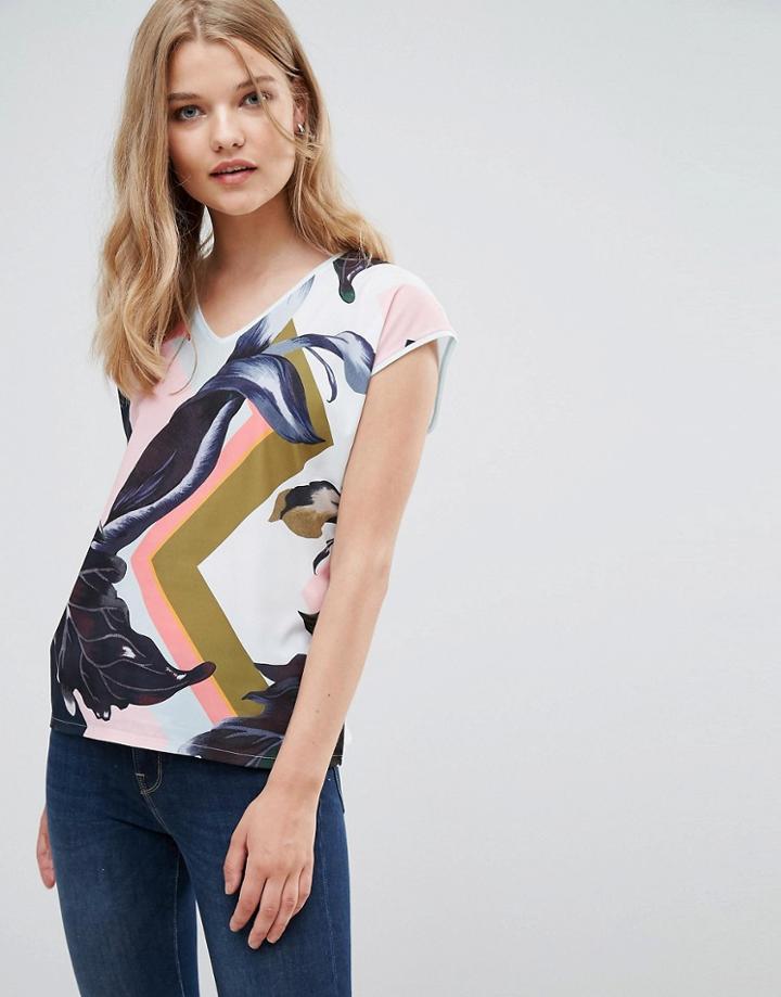 Ted Baker Eden V Neck Woven T-shirt - Blue