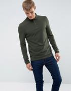 Asos Long Sleeve Muscle Fit Polo In Pique In Green - Green
