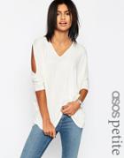 Asos Petite Oversized Top With Cold Shoulder Super Soft Asymettric Hem - Gray