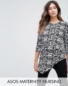 Asos Maternity Nursing Asymmetric Top With Double Layer In Mono Print - Black