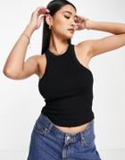 Asos Design Extreme Racer Front Ribbed Tank Top In Black