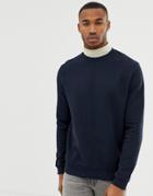 Asos Design Sweatshirt With Contrast Roll Neck In Navy And Beige - Navy