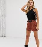 Missguided Belted Utility Shorts In Rust - Brown