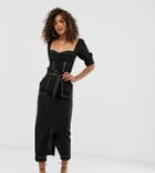 Asos Design Tall Column Midi Skirt With Utility Pockets And Tie Waist-black