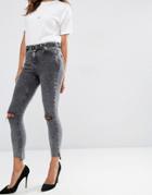 Asos Ridley Skinny Jeans In Black Acid With Extreme Busts And Stepped Hem - Acid Black