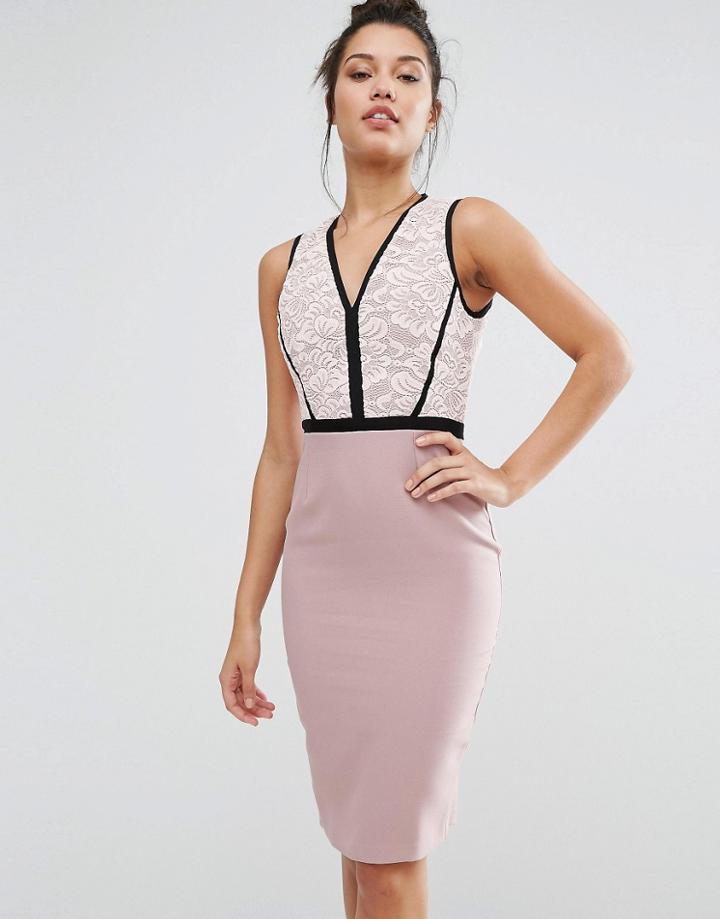 Vesper Paneled Pencil Dress With Lace Bodice - Purple