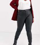 River Island Plus Molly High Waisted Waxed Skinny Jeans In Black