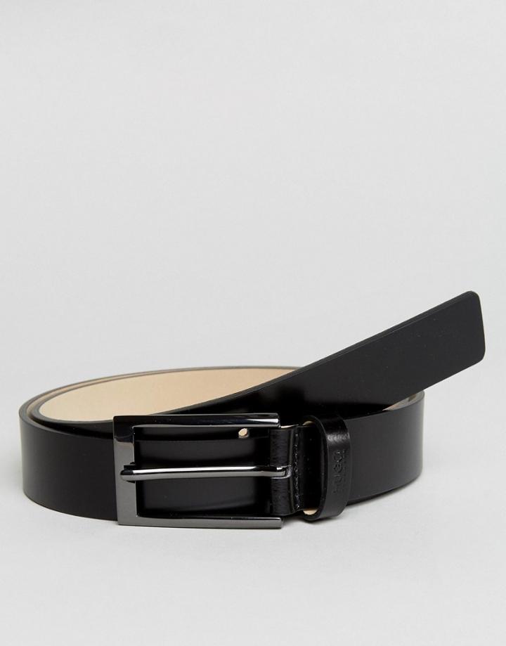 Hugo By Hugo Boss Leather And Gunmetal Belt Black - Black