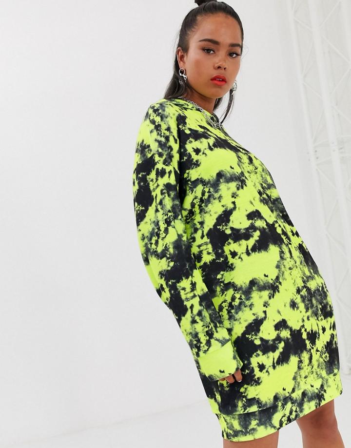 Asos Design Tie Dye Hoodie Sweat Dress-multi