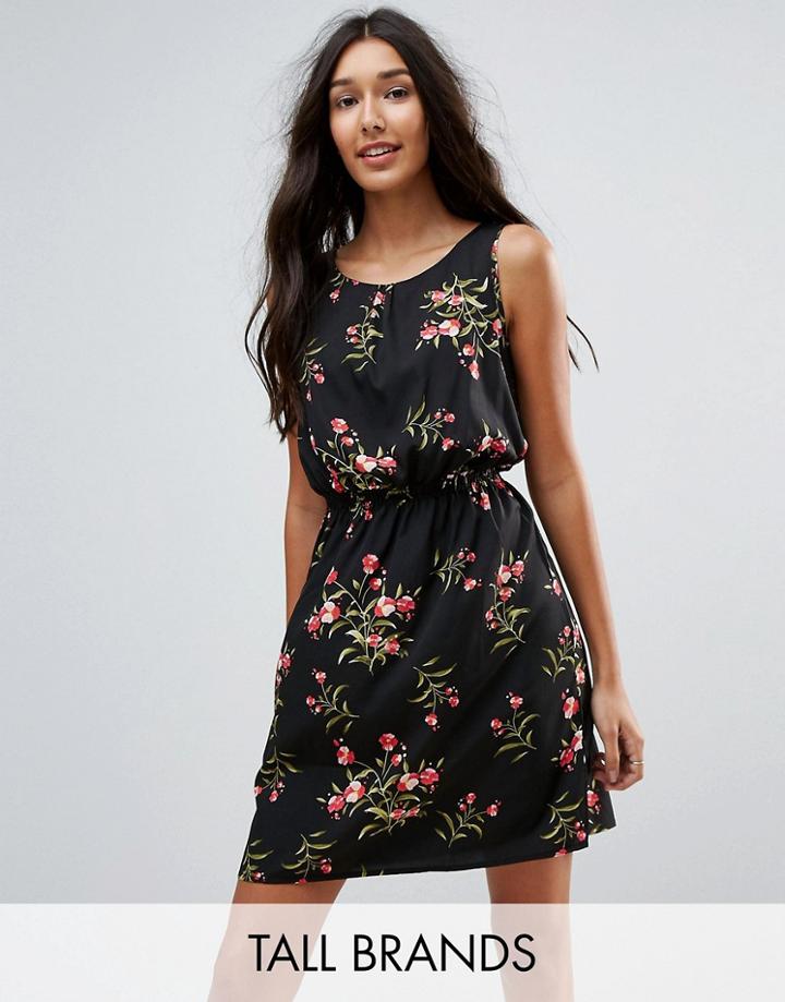New Look Tall Floral Print Shirred Waist Dress - Black