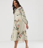Hope & Ivy Maternity Floral Long Sleeve Skater Midi Dress-multi