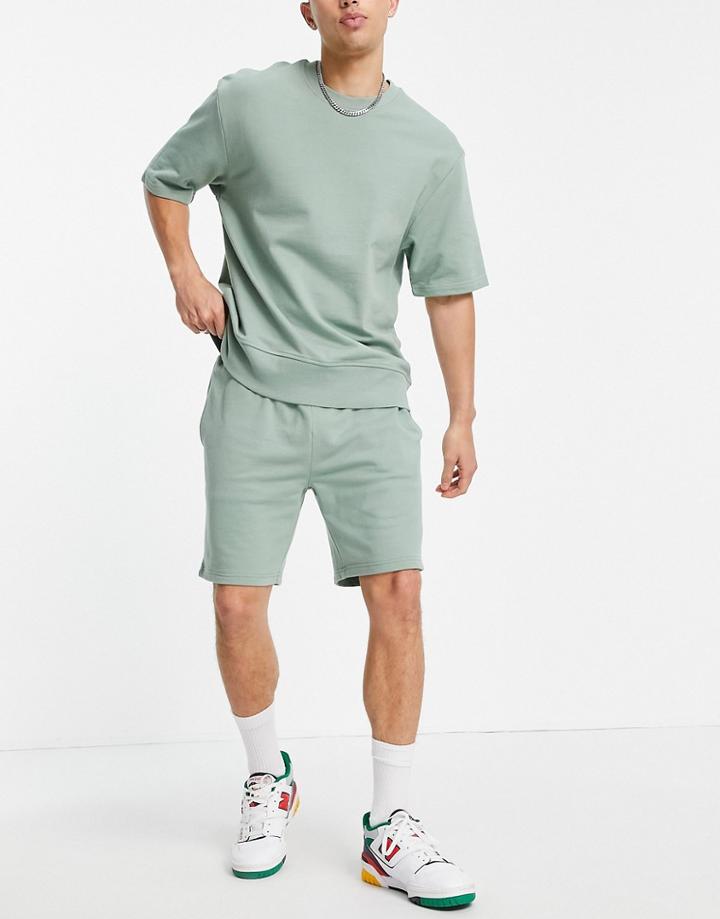 Topman Cotton Jersey Shorts In Green - Part Of A Set