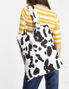 Asos Design Cotton Shopper Bag In Cow Print-white