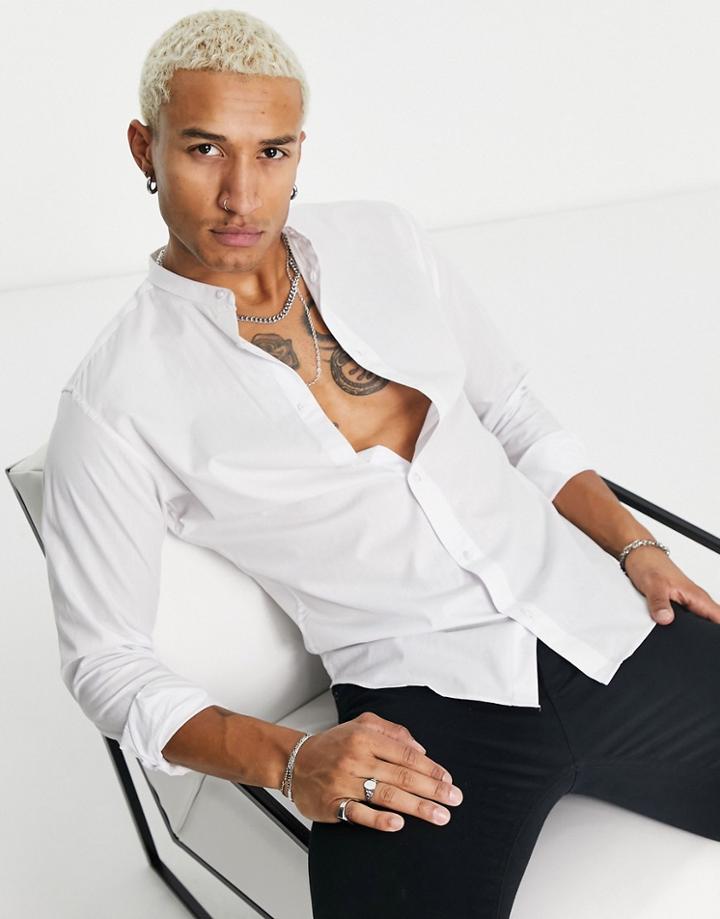 Jack & Jones Essentials Shirt With Granddad Collar In Slim Fit White
