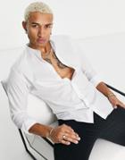Jack & Jones Essentials Shirt With Granddad Collar In Slim Fit White