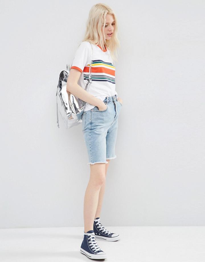 Asos Denim Cut Off 90s Mom Short - Blue