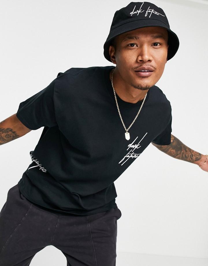 Asos Dark Future T-shirt With Multi Placement Script Logo In Black