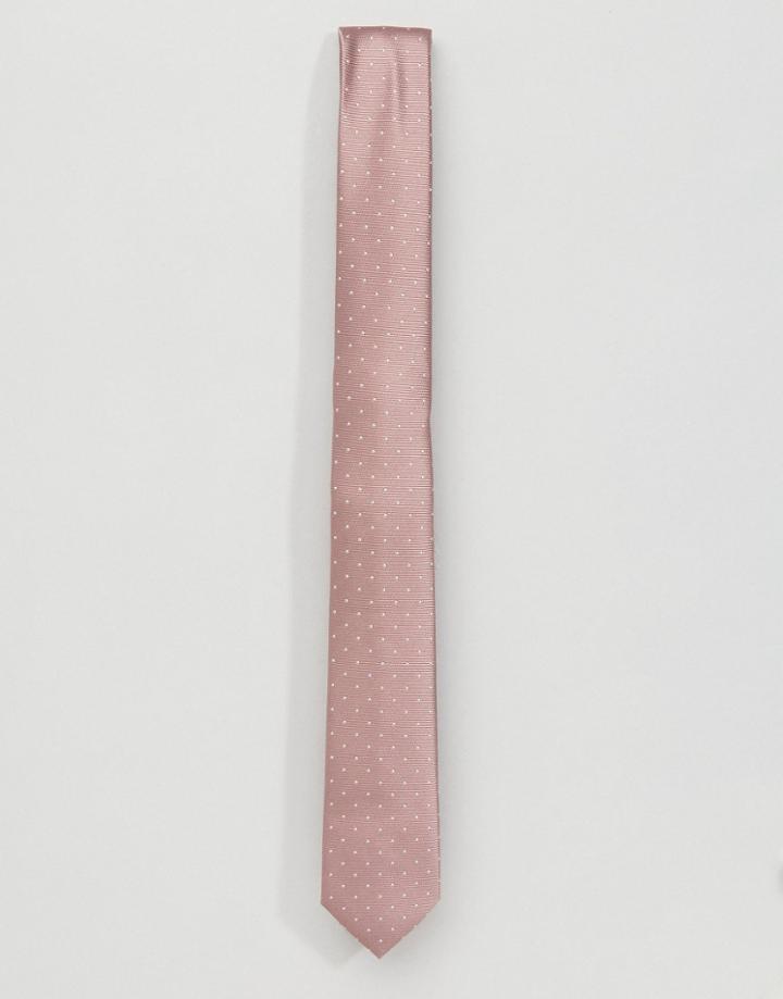 Asos Wedding Tie In Pink Polka Dot - Pink