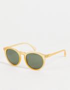 Asos Design Retro Round Sunglasses In Yellow With Vintage Green Lens