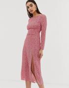 Fashion Union Low Back Midi Dress In Spot - Pink