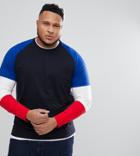 Only & Sons Plus Crew Neck Sweat With Contrast Color Block Sleeves - Navy