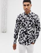 Hugo Ero3 Extra Slim Fit Poplin Shirt In Snow Camo Print - White