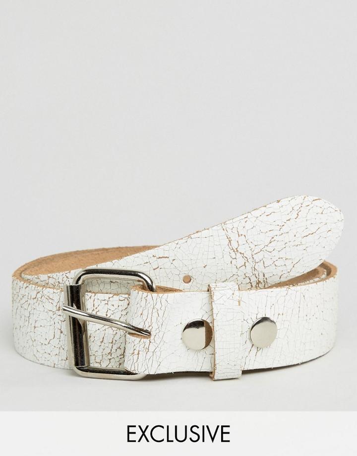 Reclaimed Vintage Cracked Leather Roller Buckle Belt White - White
