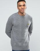 Lyle & Scott Crew Cable Knit Sweater Lambswool In Gray Marl - Gray