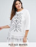 Diya Plus Drop Hem Dress With Embroidery - White