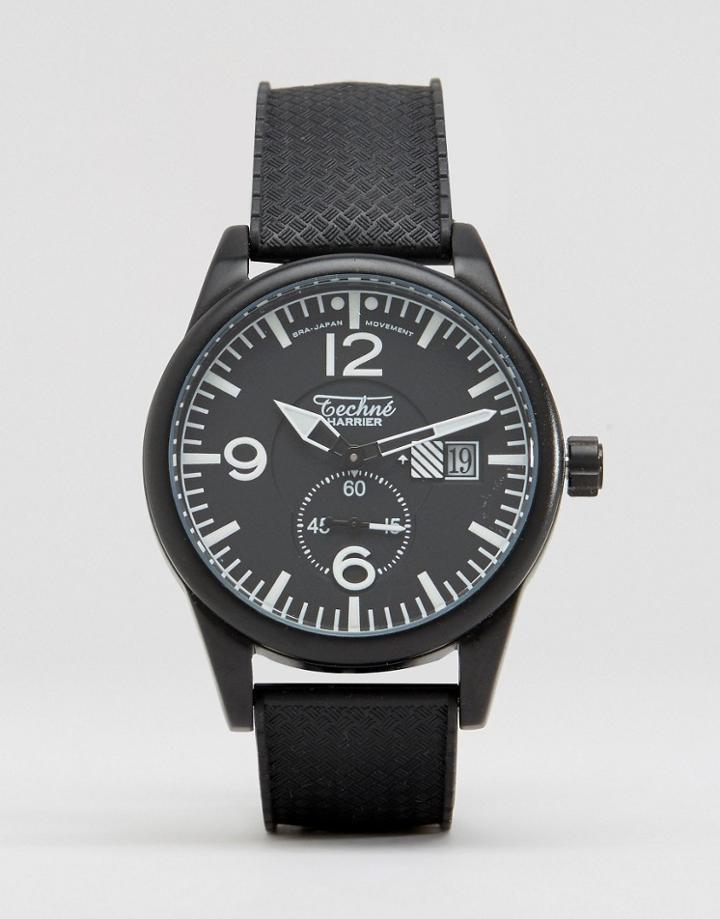 Techne Harrier Rubber Strap Watch In Black - Black