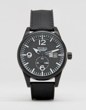 Techne Harrier Rubber Strap Watch In Black - Black