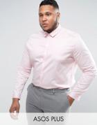 Asos Plus Wedding Slim Fit Sateen Shirt In Pink - Pink