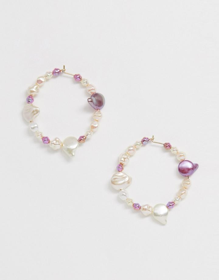 Asos Design Wreath Earrings With Faux Pearl-multi